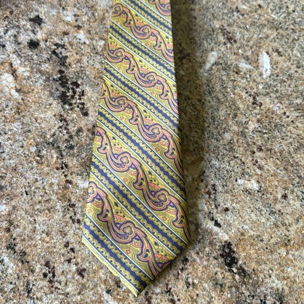 ROMA paisley stripe print silk tie.
